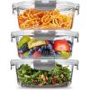 imageFineDine 6Piece Superior Glass Food Storage Containers Set 32oz Capacity  Newly Innovated Hinged Locking lids  100 Leakproof Glass MealPrep Containers FreezertoOvenSafe Blue