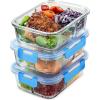 imageGlass Meal Prep Containers 3Compartment  3Pack 32 Oz Freezer to Oven Safe Airtight Food Storage Container Set with Hinged Locking Lids BPA Free Great On the Go Portion Control Lunch Containers