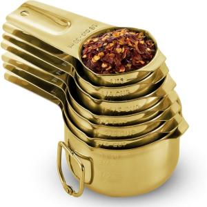 image7Piece StainlessSteel Measuring Cups  Made of 1 Solid Piece 188 Stainless Steel Engraved Measurements Dual Pour Spouts Nestable Measuring Cup Set for Dry Liquid Ingredients Cooking amp BakingGold