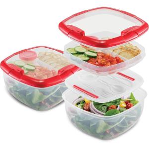 imageDual Compartment Lunch Containers Set  BPAFree Airtight Bento Box  Cutlery Set With SaladDressing Container To Go  Microwave and DishwasherSafe Lunch Containers Perfect Size for Lunch Box