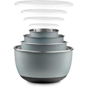 imageFineDine Stainless Steel Mixing Bowls with Lids Set Stackable Nesting Dishware Bowls for Kitchen Space Storage Saving NonSlip Bottoms for Stability 5 Quarts Salad Bowls