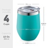 image:imageFineDine Triple Insulated Wine Tumbler With Lid 4 Pack 12oz Stainless Steel Glass Set Keep Drinks Hot amp Cold for Outdoors Beach Picnics Unbreakable Glasses With BPA Lids Cheery TurquoiseCheery Turquoise