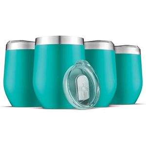 image:imageFineDine Triple Insulated Wine Tumbler With Lid 4 Pack 12oz Stainless Steel Set Tumblers Keep Drinks Hot amp Cold for Outdoors Beach Picnics Unbreakable Glasses With BPA Free Lids WhiteBlackCheery Turquoise