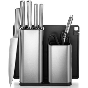image:imageFineDine 10Piece StainlessSteel Kitchen Knife Set  Newly Innovative 5 Stainless Steel Knifes Set with Utensil Holder  Knife Sharpener  Kitchen Scissors  Cutting Board Knife Block holder